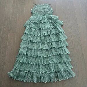 Doen Forsythia Tiered Maxi Dress Malibu June Teal Blue MEDIUM Silk Organza